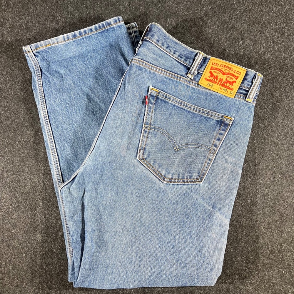 Levi's 505 Jeans Mens 42x30 Blue Regular Fit Straight Leg Denim Workwear Pants
